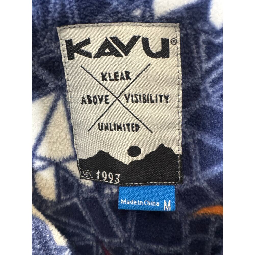 KAVU Cavanaugh Fleece Pullover M Medium Polar Bear Geometric Stained Glass Blue - Picture 6 of 8